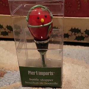 Pier 1 Red and Green Bird Bottle Stopper